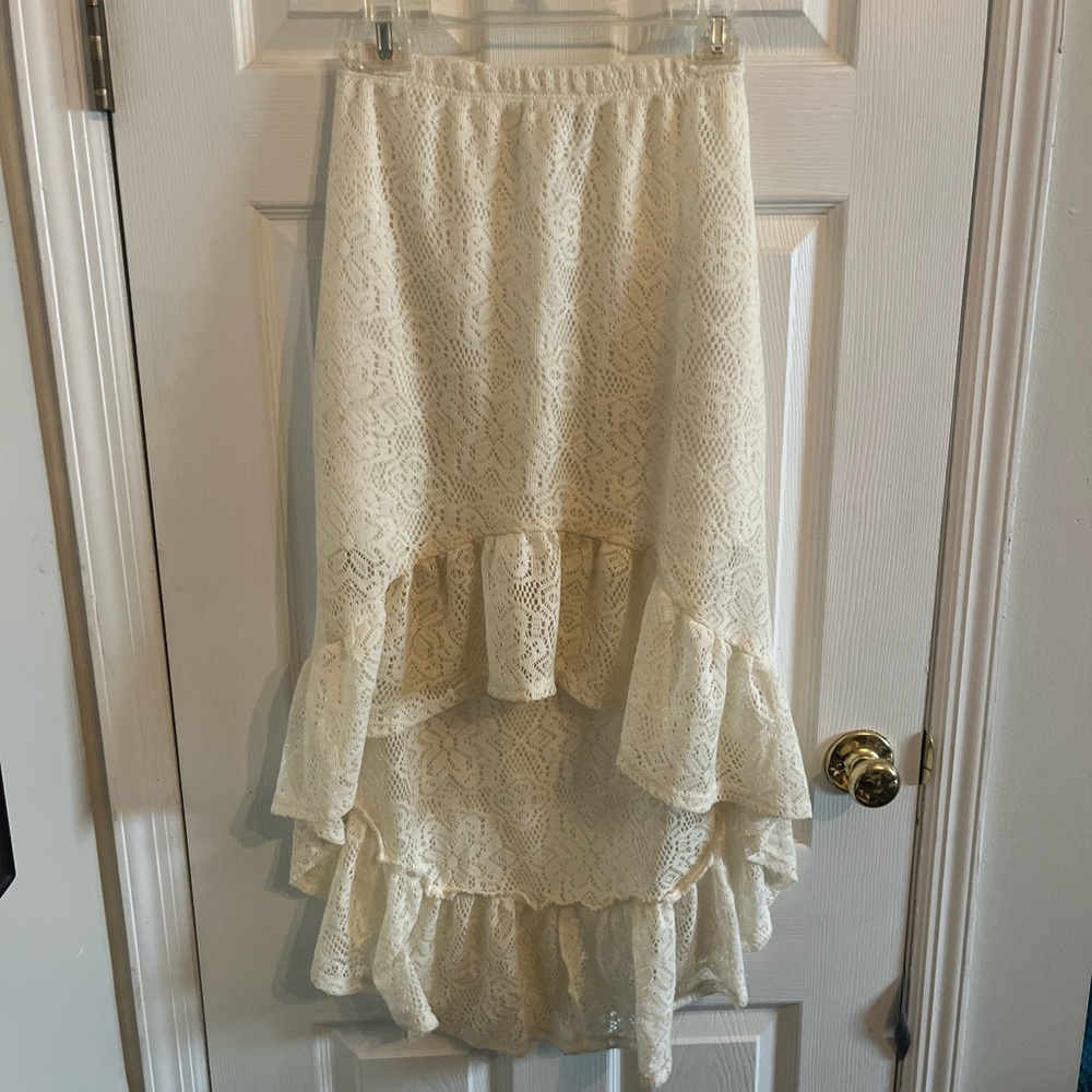 Cream lace high low skirt